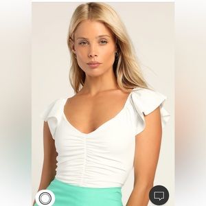 NWT A Little Bit Of Love Ivory Ruched Flutter Sleeve Bodysuit Lulus Size Small